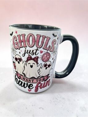 15 ounces Ghouls Just Want to Have Fun Pink Accent Ceramic Coffee Mug